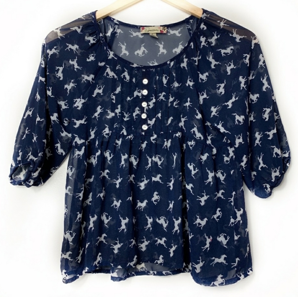 SPEECHLESS Horse Print Sheer Blouse